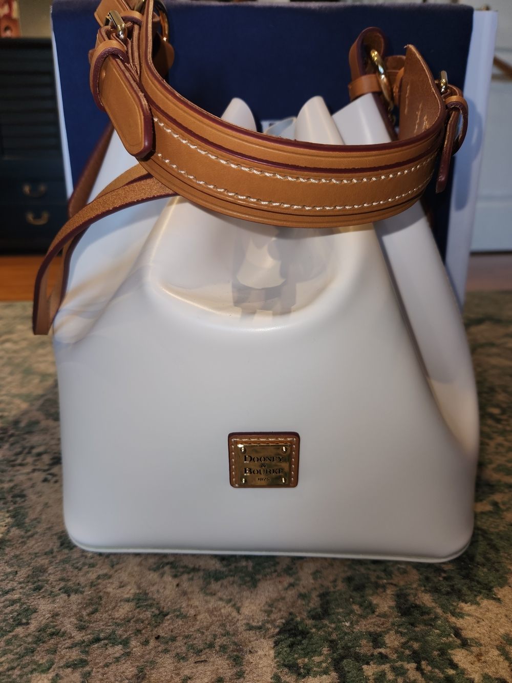 DOONEY & BOURKE Large White Bucket Bag with Tan Leather Strap